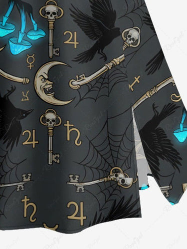 Gothic Plus Size Skull Key Moon Spider Web Mushroom Crow Print Split A Line Skirt