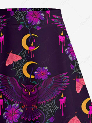Gothic Plus Size Flower Butterfly Moon Spider Web Owl Print Split A Line Skirt