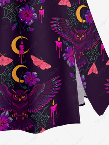 Gothic Plus Size Flower Butterfly Moon Spider Web Owl Print Split A Line Skirt
