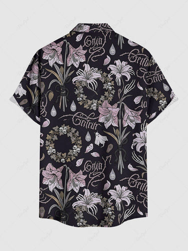 Gothic Plus Size Skull Flower Plant Print Button Pocket Shirt For Men
