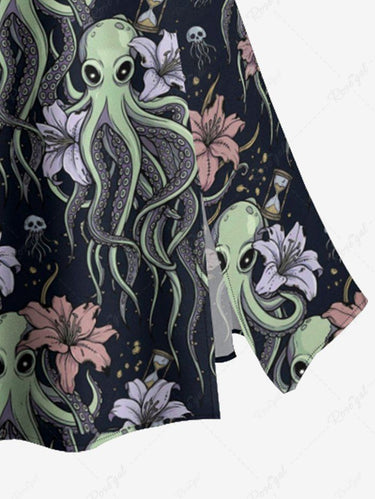 Gothic Plus Size Octopus Flower Print Split A Line Skirt