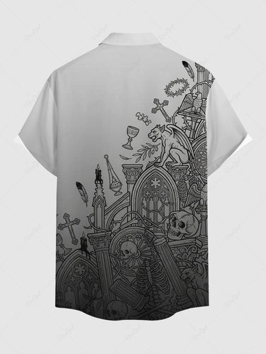 Gothic Plus Size Skull Cross Ombre Print Button Pocket Shirt For Men