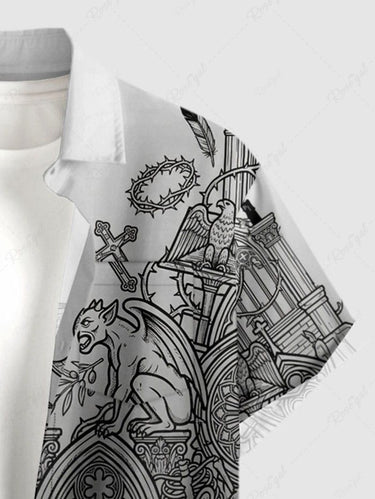 Gothic Plus Size Skull Cross Ombre Print Button Pocket Shirt For Men