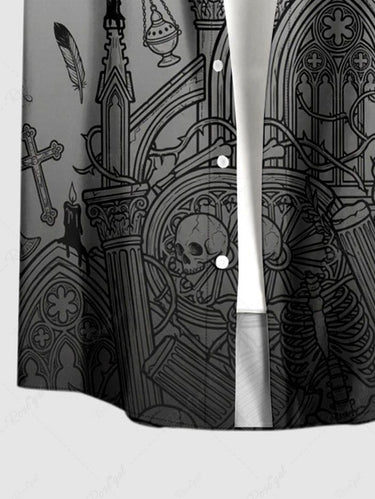 Gothic Plus Size Skull Cross Ombre Print Button Pocket Shirt For Men