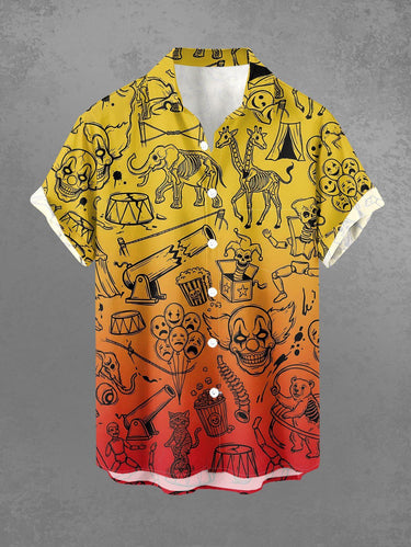 Gothic Plus Size Skull Elephant Giraffe Balloon Ombre Print Button Pocket Shirt For Men