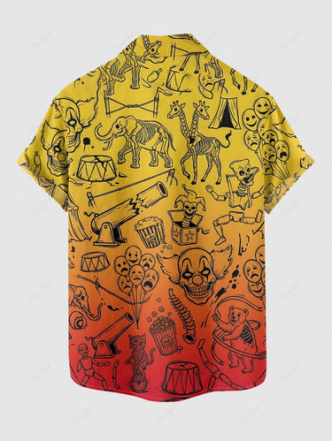 Gothic Plus Size Skull Elephant Giraffe Balloon Ombre Print Button Pocket Shirt For Men