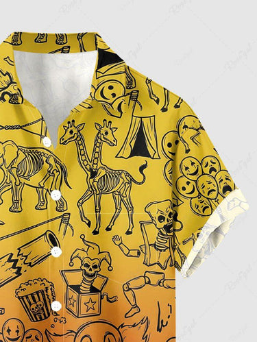 Gothic Plus Size Skull Elephant Giraffe Balloon Ombre Print Button Pocket Shirt For Men