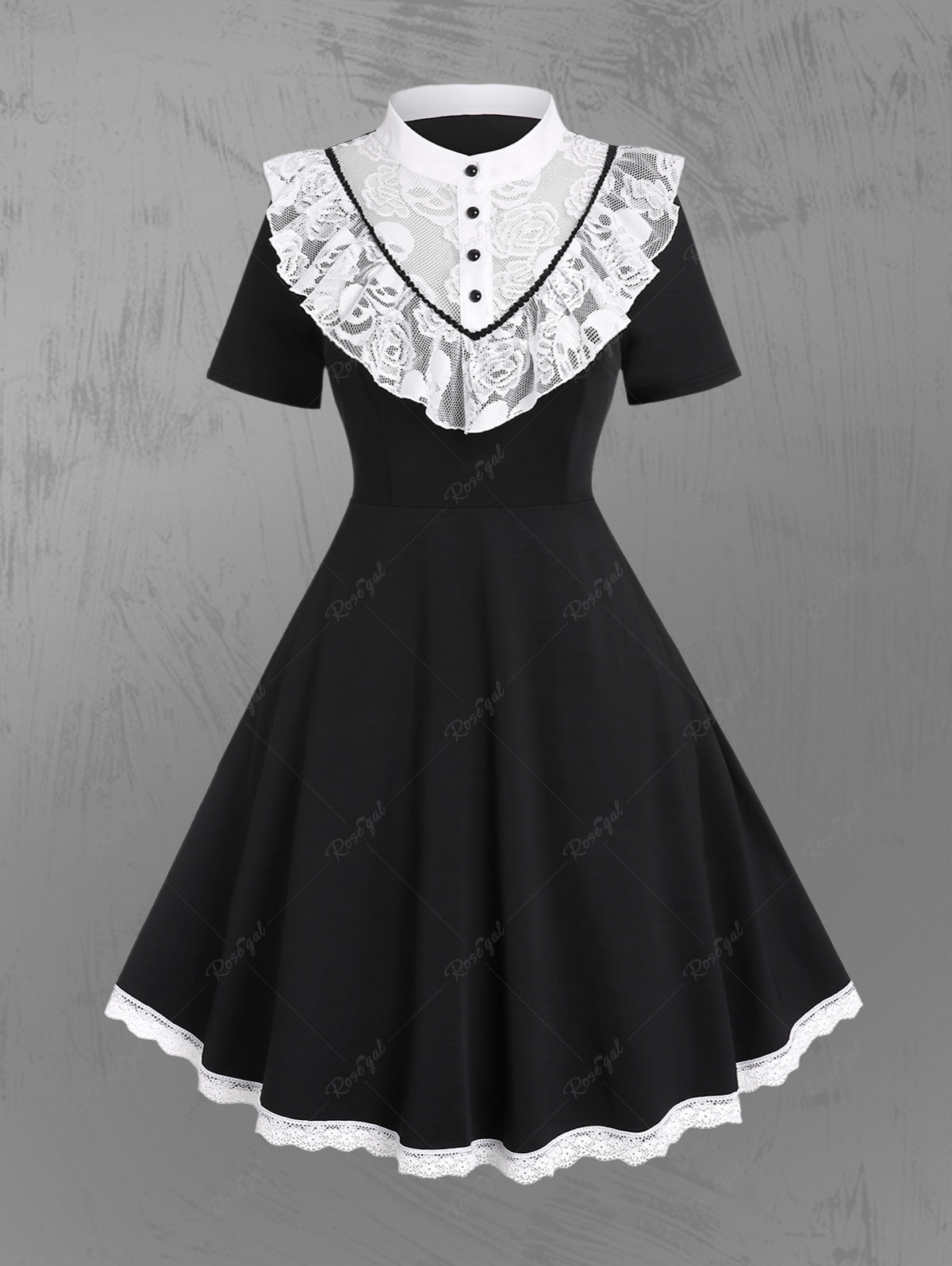 Gothic Contrast Lace Panel Retro Fit and Flare Dress
