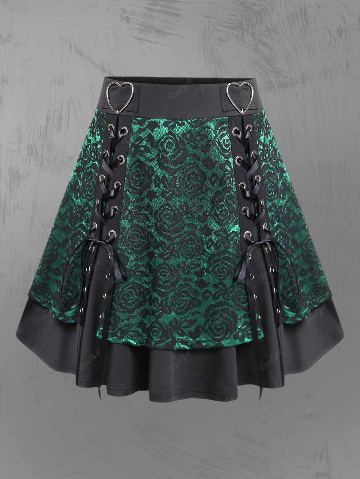 💗Lauren Loves💗Gothic Heart Buckles Lace Up Floral Lace Layered Skirt