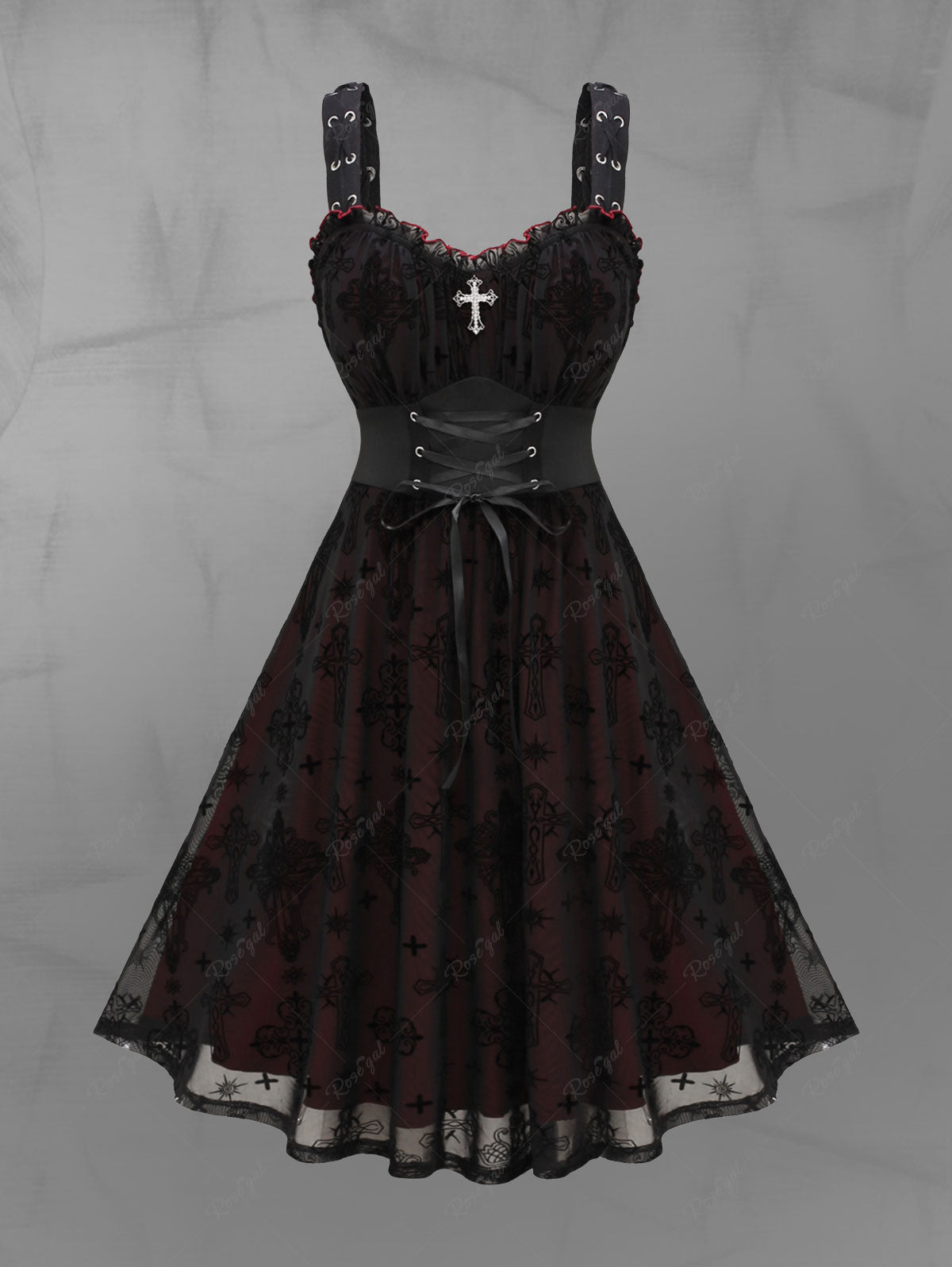 Gothic Lace Up Ruffles Cross Tank Dress