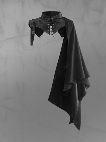 Gothic Plus Size Lace Up PU Leather Asymmetrical Cape Cloak Bolero Collar Top
