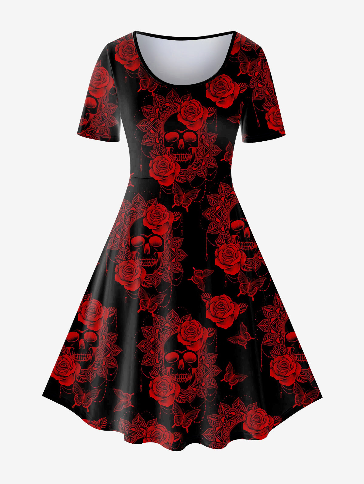 💗Lilith Loves💗 Gothic Skull Rose Print A Line Tee Dress