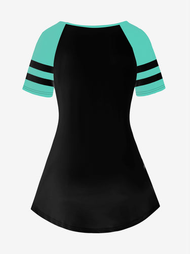 Gothic Plus Size Skull Flower Rabbit Print Raglan Shoulder Short Sleeve T-Shirt