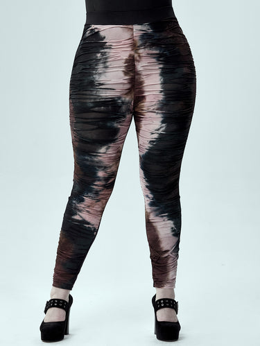 Gothic Plus Size Tie Dye Ripped Ruched Pants