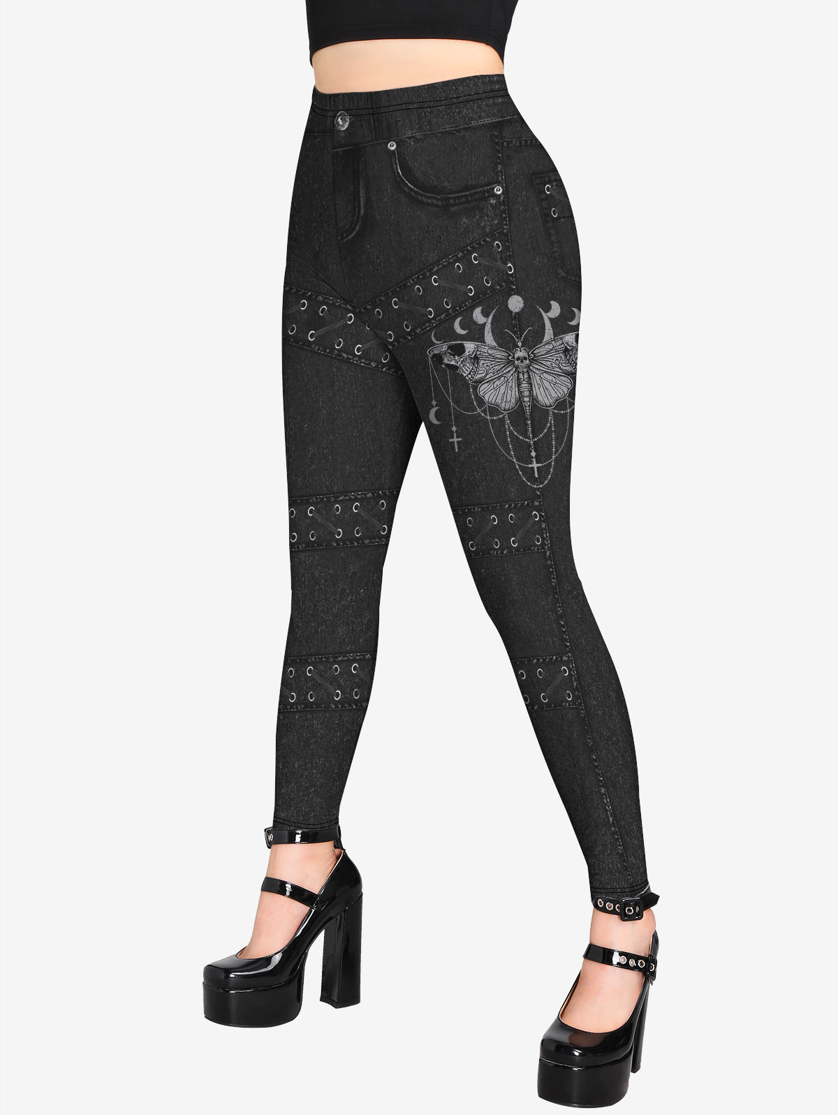 Gothic Wing 3D Jean Print Jeggings