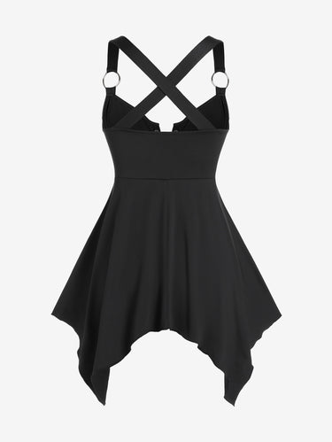💗Lauren Loves💗 Gothic Lace Up Crisscross Zipper Handkerchief Tank Top
