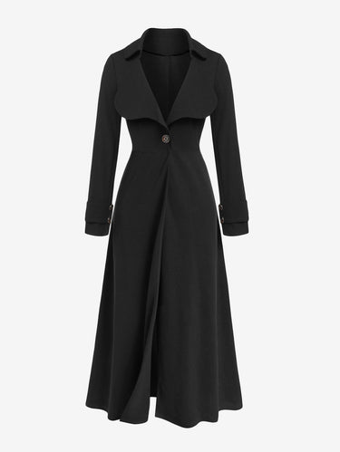 Gothic Plus Size Mock Button Turn Down Collar Maxi Coat