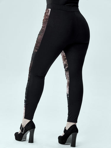 Gothic Plus Size Tie Dye Ripped Ruched Pants